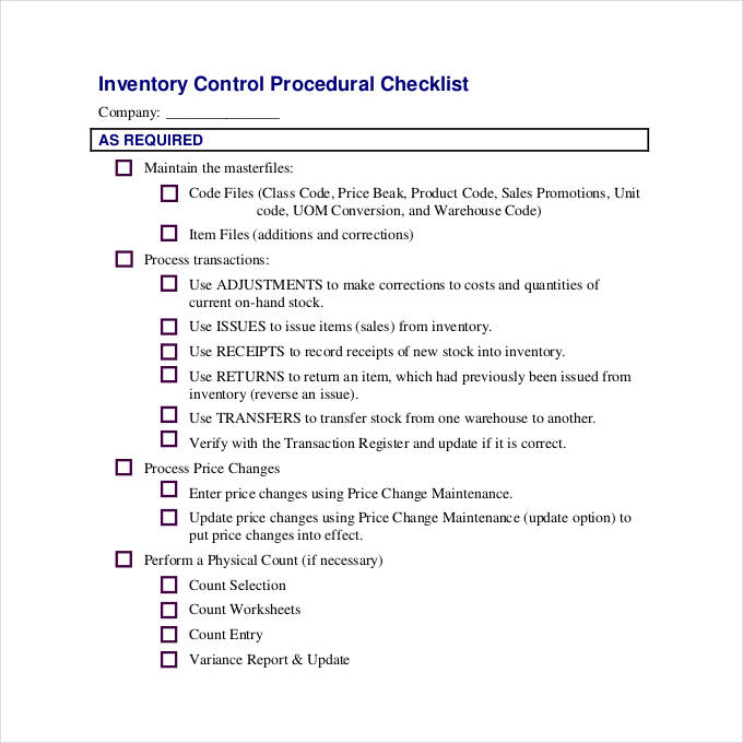 inventory control checklist pdf