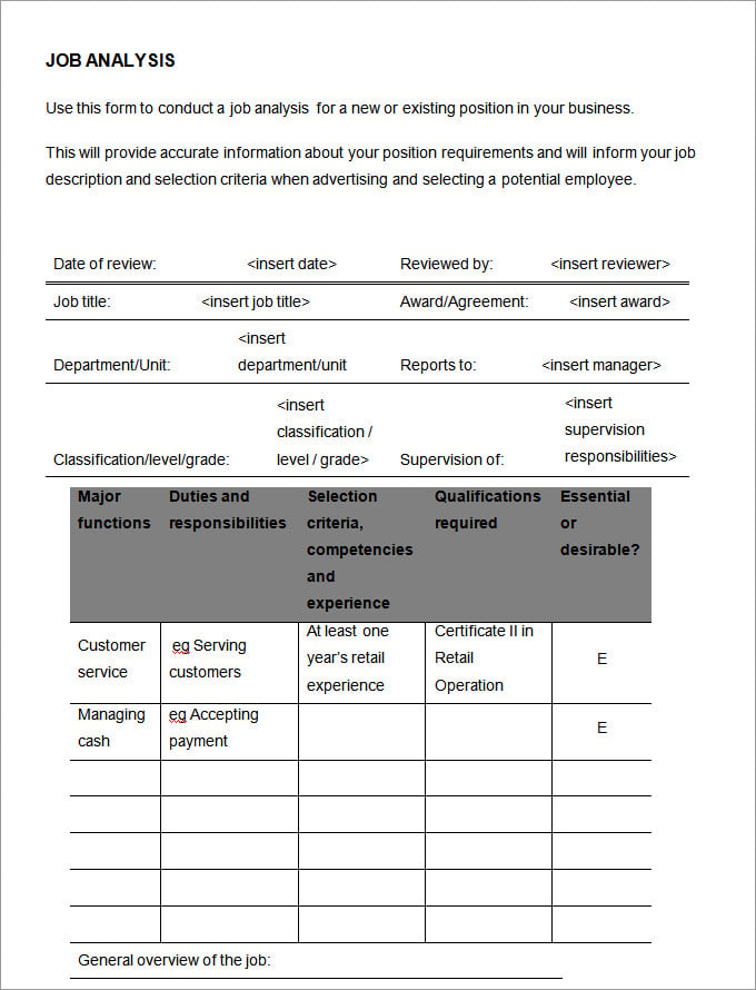 Job Analysis Template 12 Free Word Excel Documents Download 5052