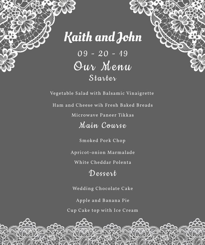 lace wedding menu template