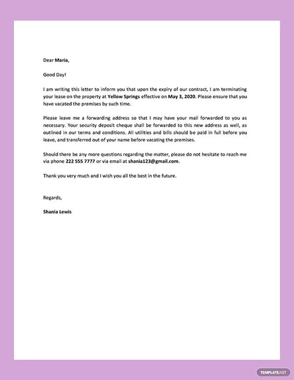 landlord lease termination letter