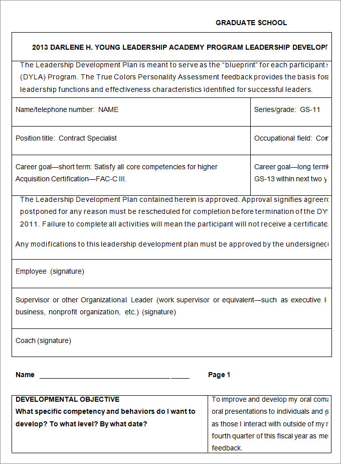 Leadership Development Plan Template 9+ Free Word, PDF Documents