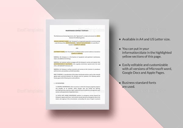 maintenance contract template