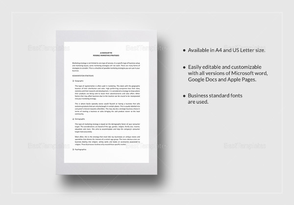 marketing strategies checklist template in word format