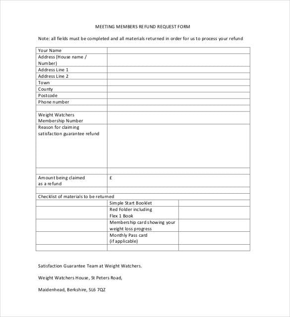 meeting members refund request note form