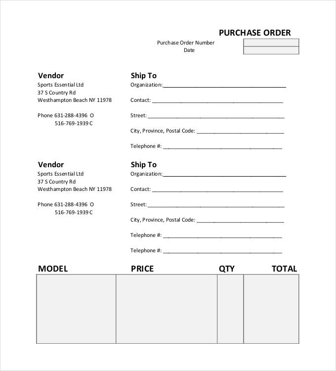 model purchase order