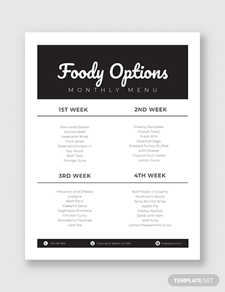 monthly menu planner template