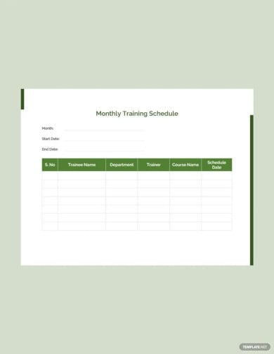 monthly training schedule template
