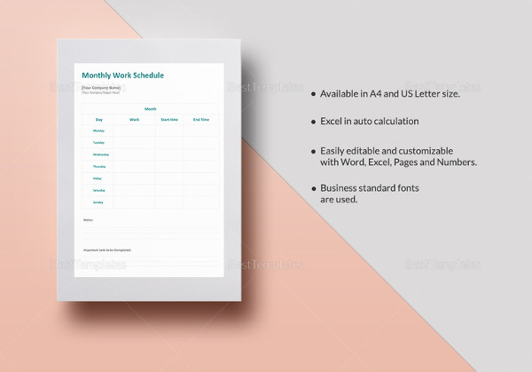 monthly work schedule excel template