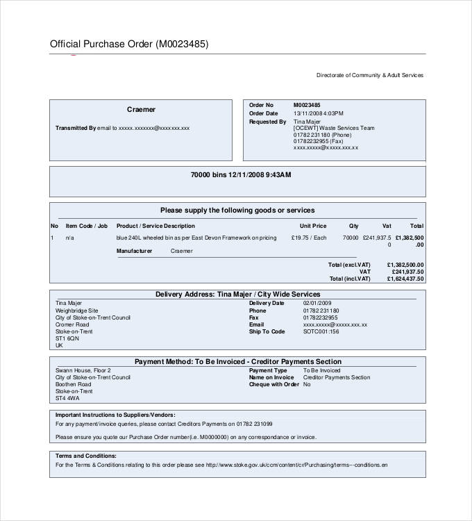 Purchase Order Template - 16++ Free Word, Excel, PDF 