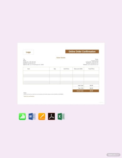 online order confirmation template