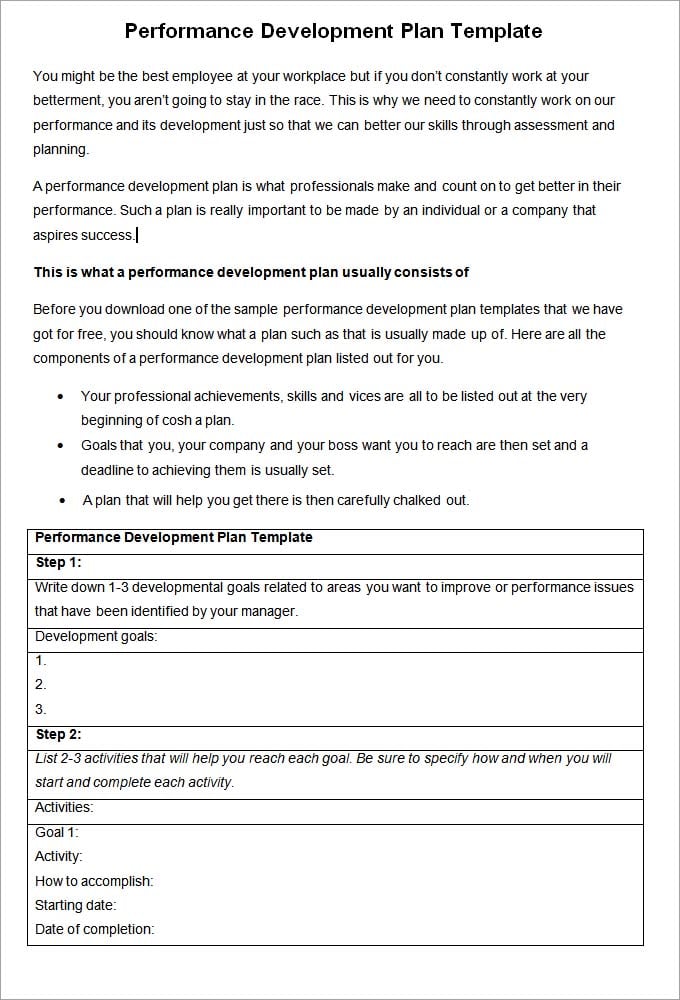 performance development plan template