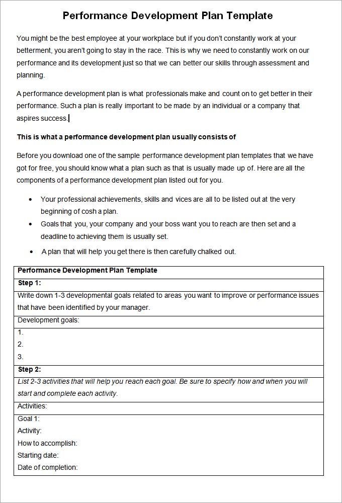 Performance Development Plan Template 10 Development Plan Template