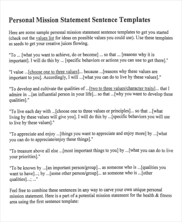 personal mission statement template