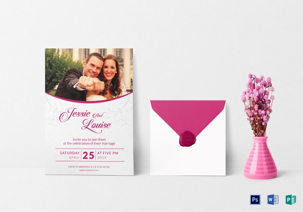 pink wedding invitation card photoshop template