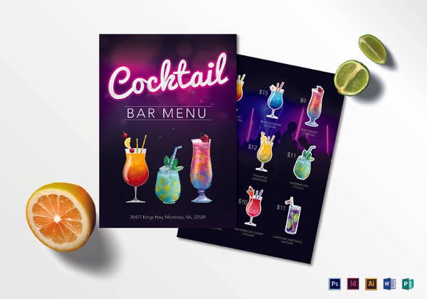 printable cocktail bar menu template