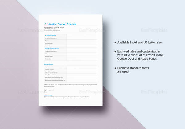 printable construction payment schedule template