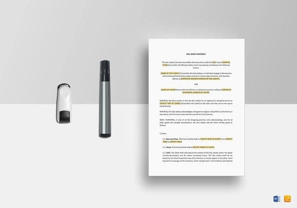 printable dj contract template