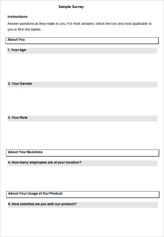 Blank Survey Template Free Premium Templates