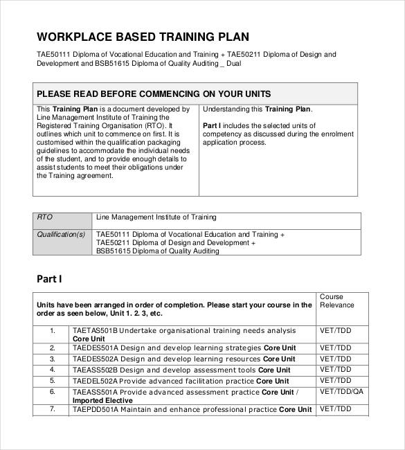 printable workplace based training plan