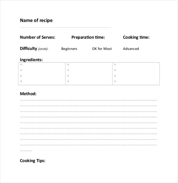 recipe template word document