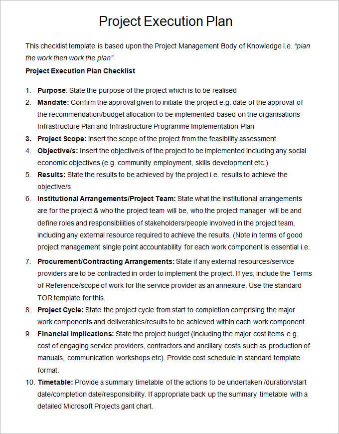 project execution plan sample