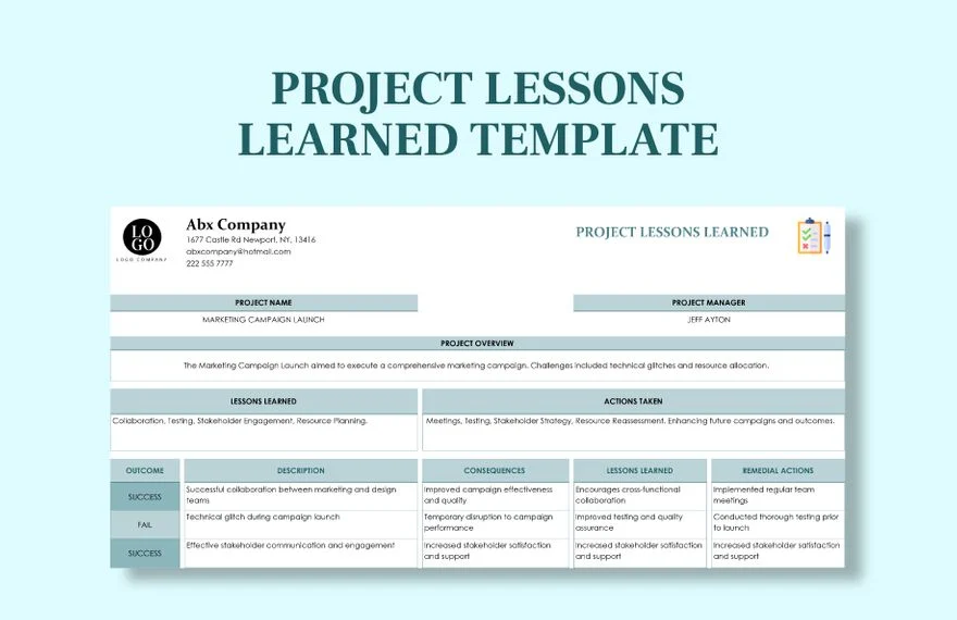 project lesson learned template