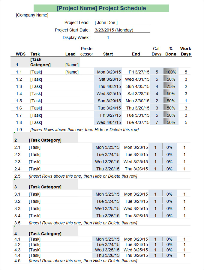 project schedule template