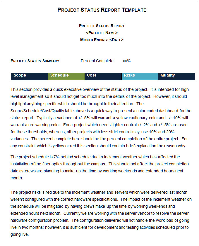 Weekly Progress Report Template Project Management