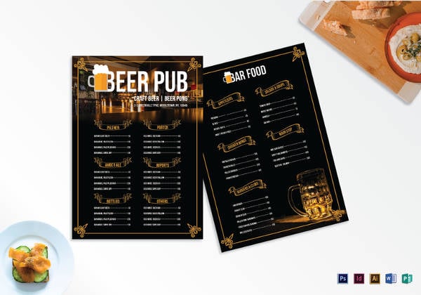 pub menu design template