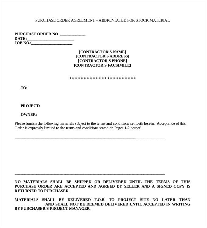 purchase order agreement