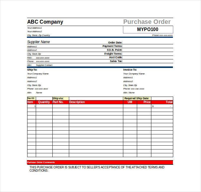 purchase order format in excel