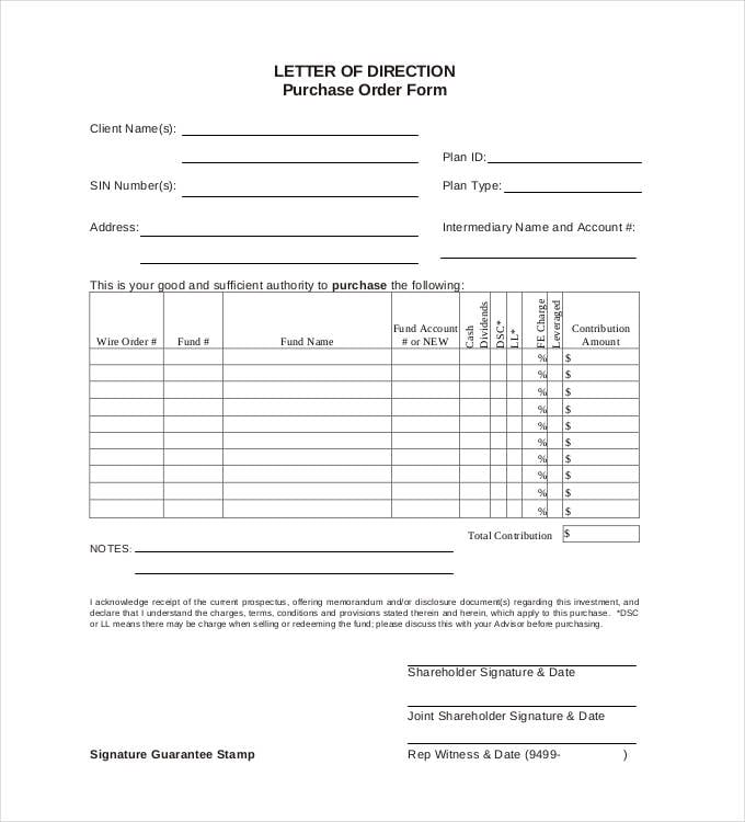 order letter format