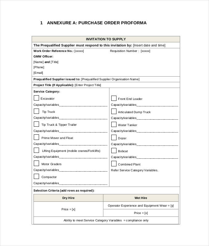 purchase order proforma