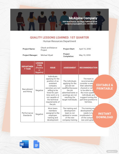 quality lessons learned template