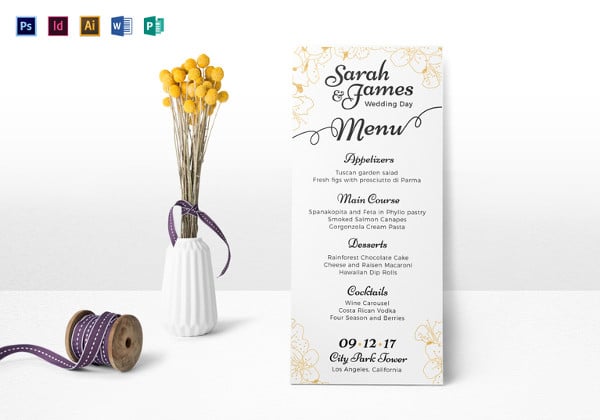 reception wedding menu template