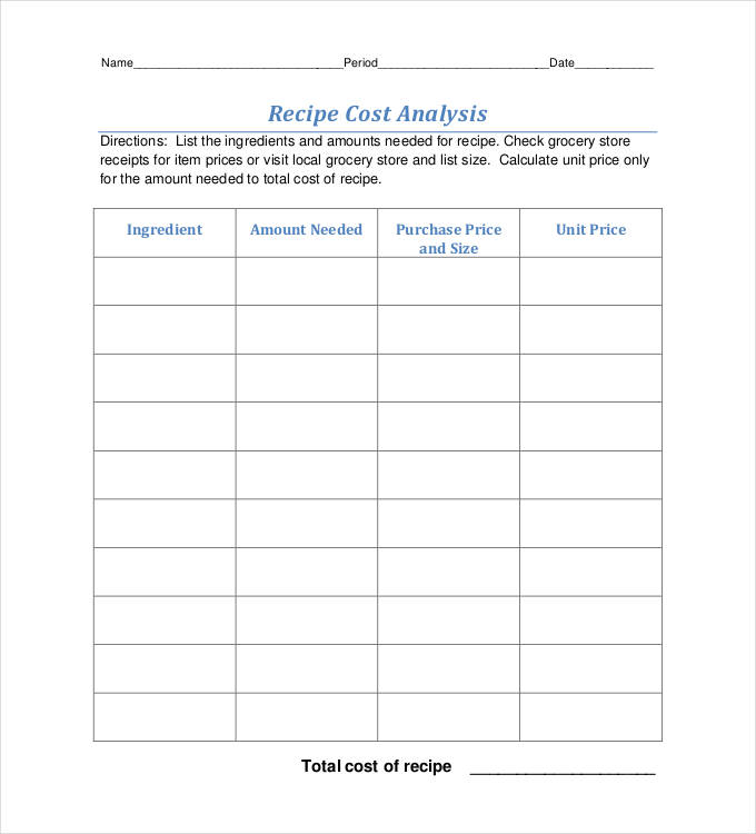 recipe cost analysis