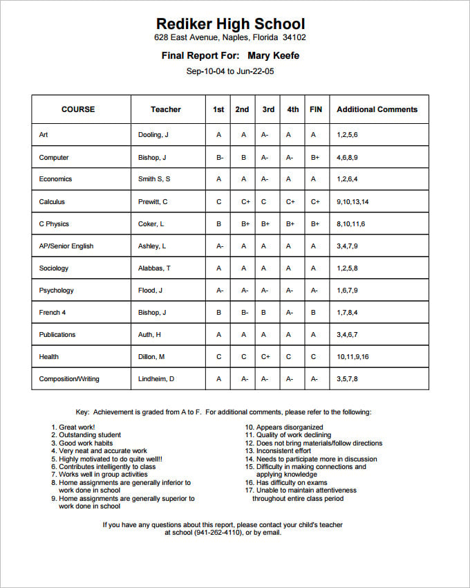 Report Card Template 28 Free Word Excel Pdf Documents Download Free Premium Templates