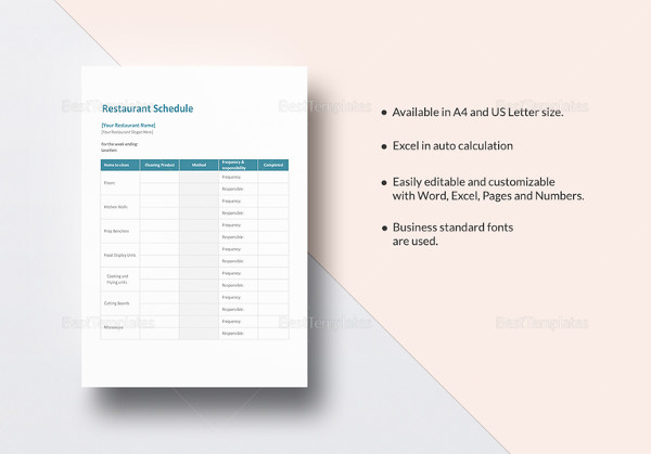 restaurant schedule template