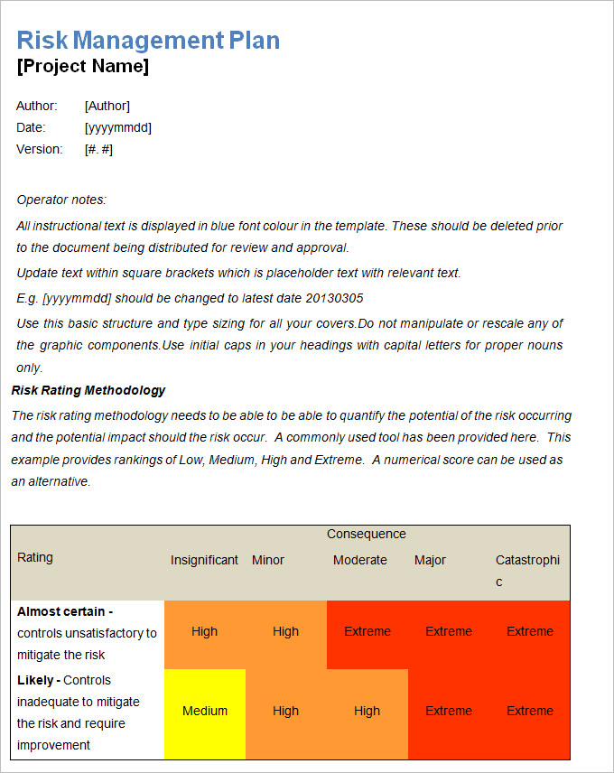 Risk Management Plan Templates 16 Free Word Excel And Pdf Formats