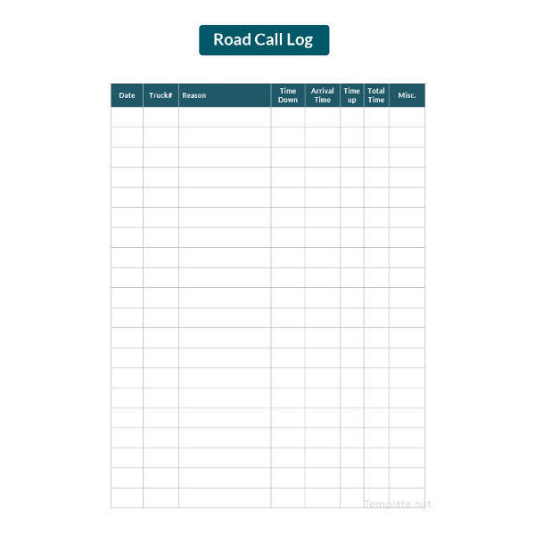 road call log template