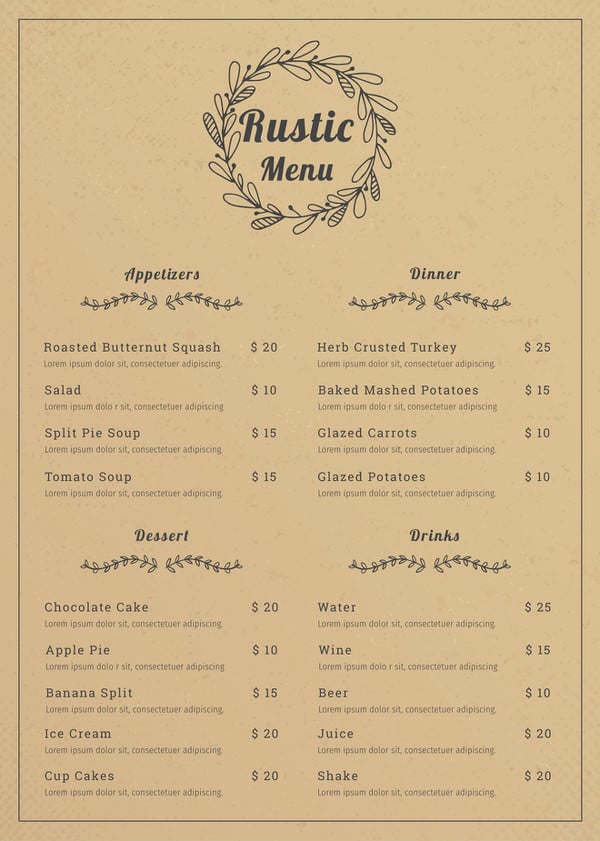 rustic menu template