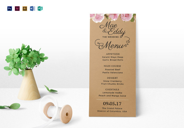 rustic wedding menu template