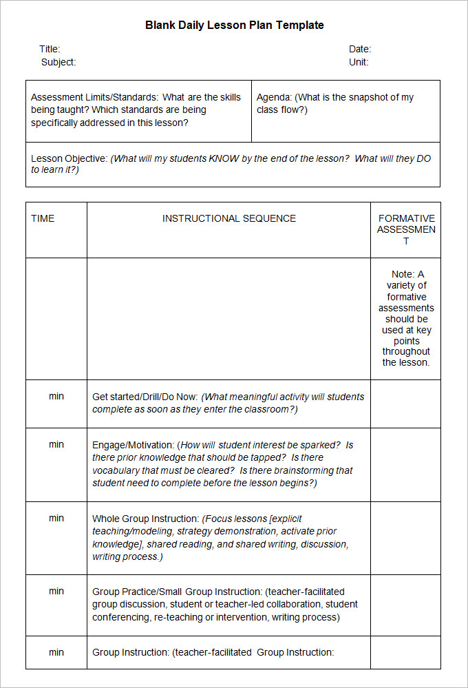 assignment in lesson plan sample