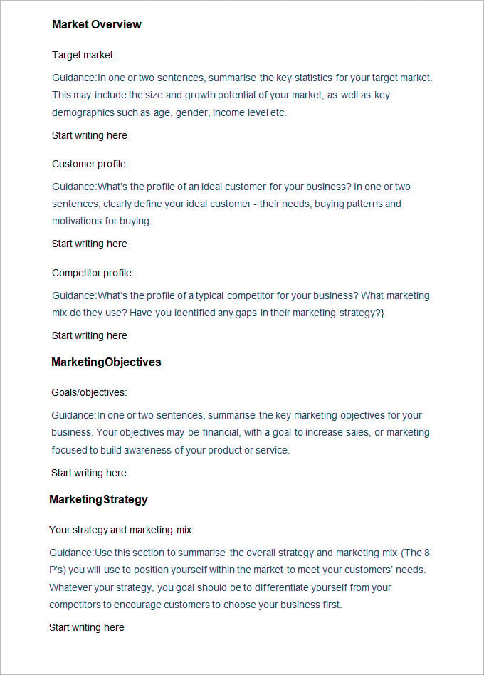 sample business marketing plan template