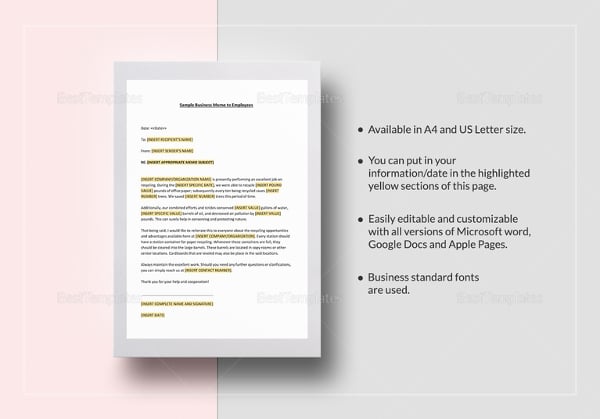 sample business memo to employees template