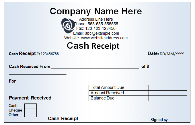 sample cash recipt template