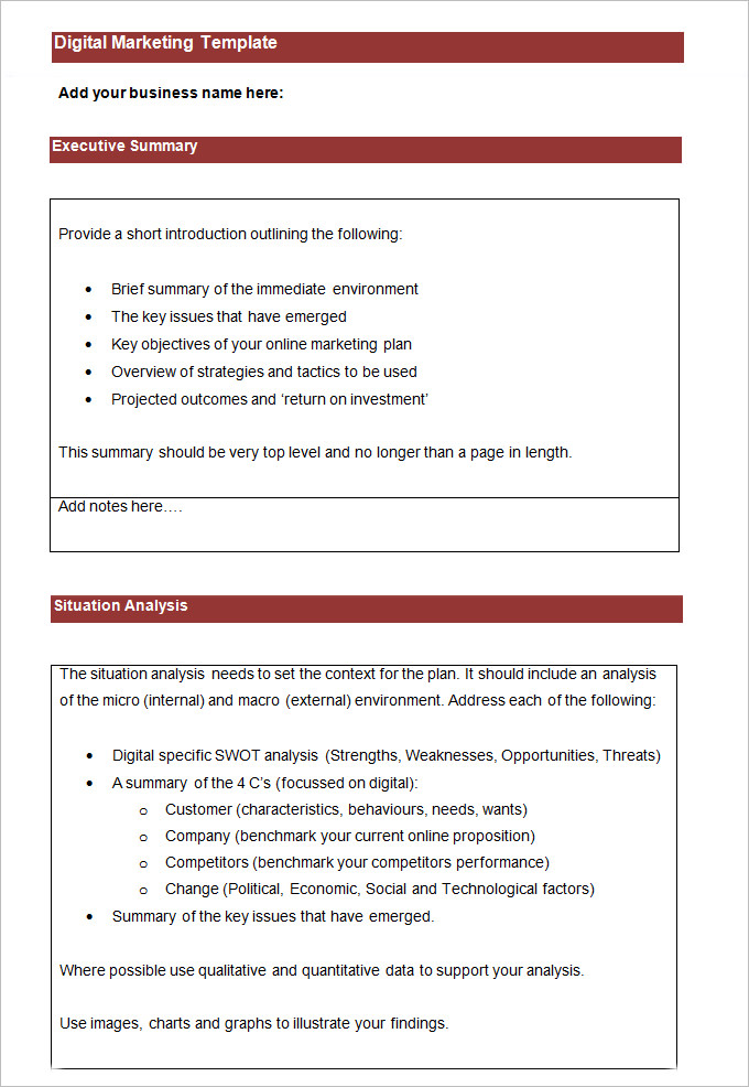 sample digital marketing plan template