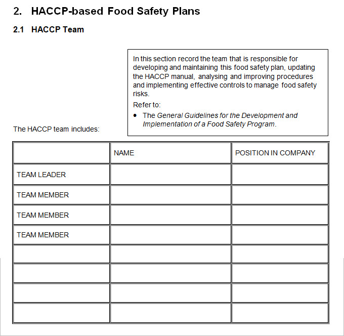 haccp chart template