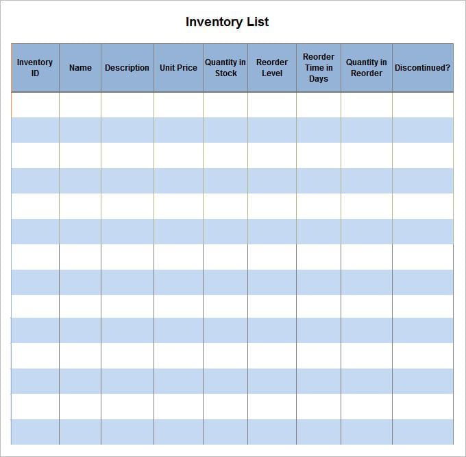 sample inventory list template download