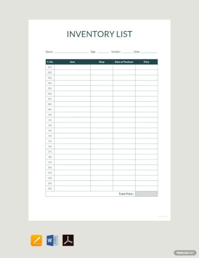 sample inventory list template
